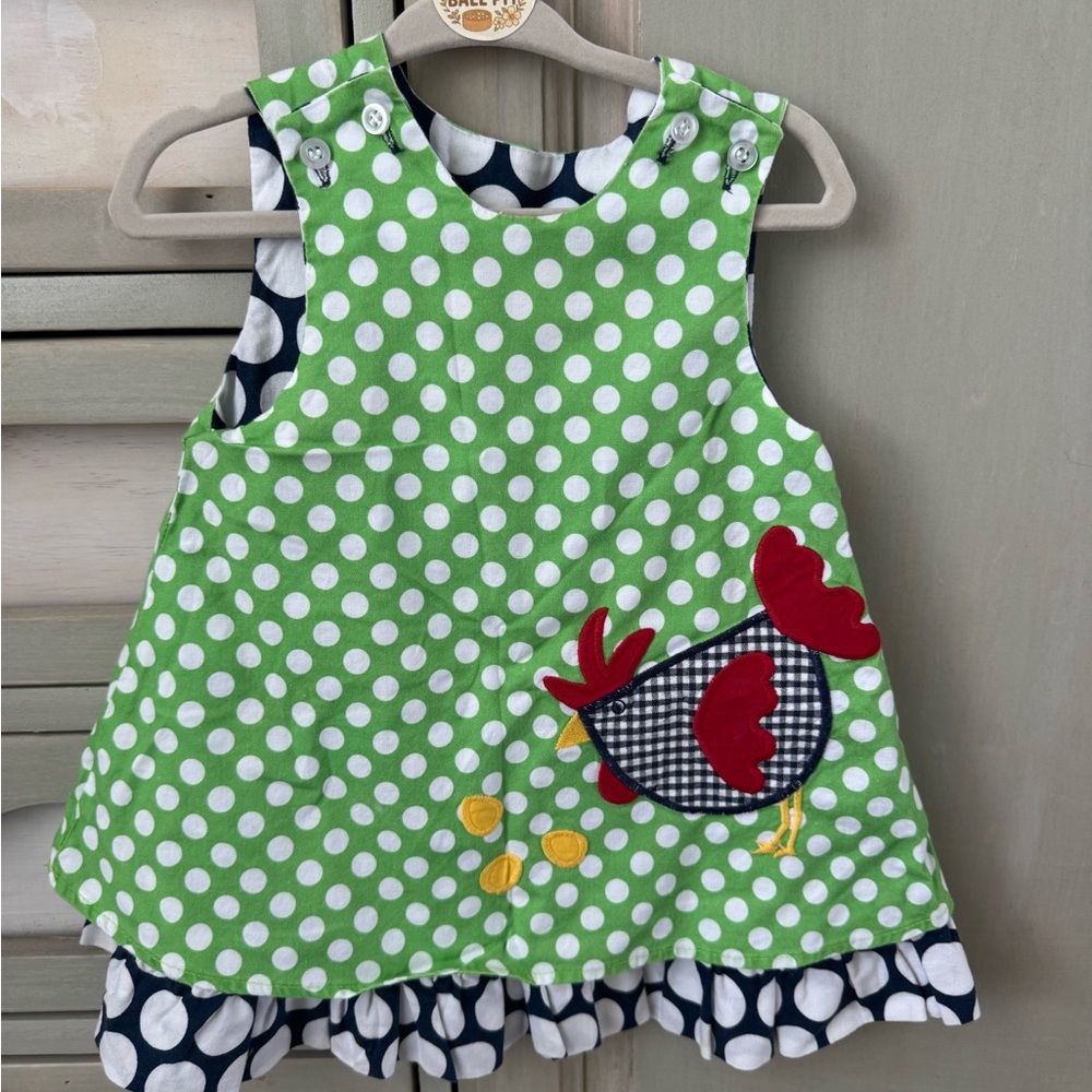 Polka Dot Chicken Appliqué Kids Dress